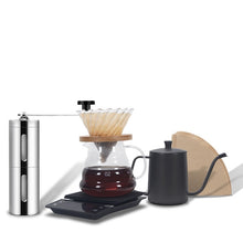 Load image into Gallery viewer, 500ml V60 Coffee Dripper Set Coffee Filter Paper Glass Coffee Pot With Coffee Scale Mini Grinder 2020 New Household Four-piece

