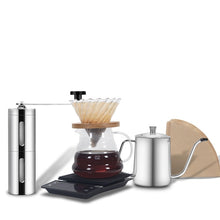 Load image into Gallery viewer, 500ml V60 Coffee Dripper Set Coffee Filter Paper Glass Coffee Pot With Coffee Scale Mini Grinder 2020 New Household Four-piece
